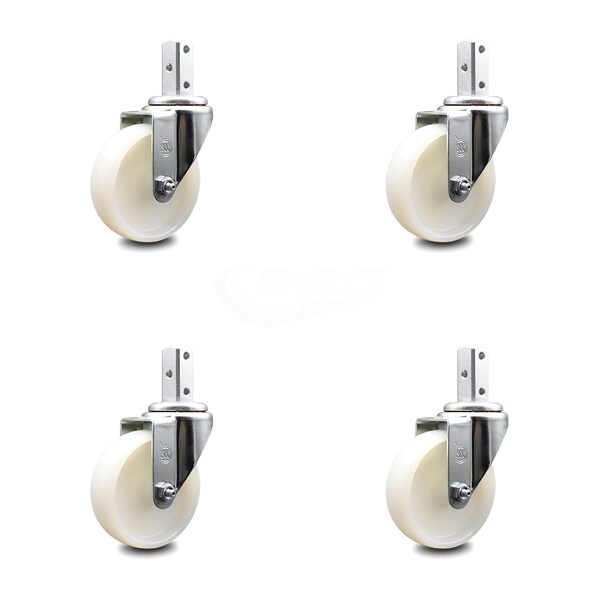 4 Inch Nylon Wheel Swivel 7/8 Inch Square Stem Caster Set
